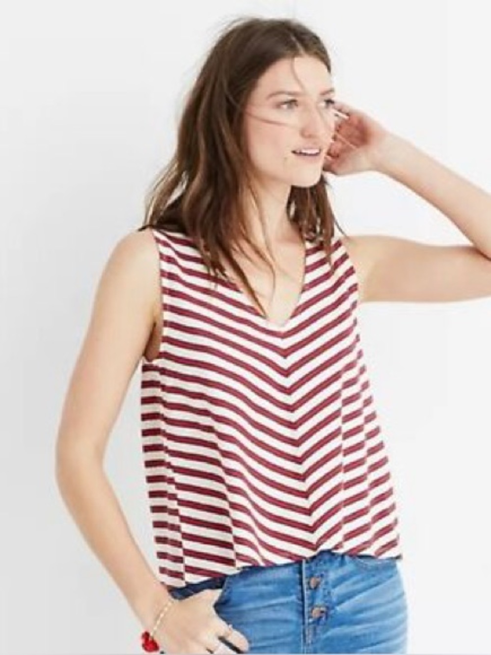 Madewell Red White & Blue Striped V-Neck Tank- Great for July 4th!
